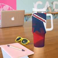 Panama Diagonal Stripe Design Tumbler With Handle with Bold Red Blue Star and Flag Accents - Wonder Print Shop