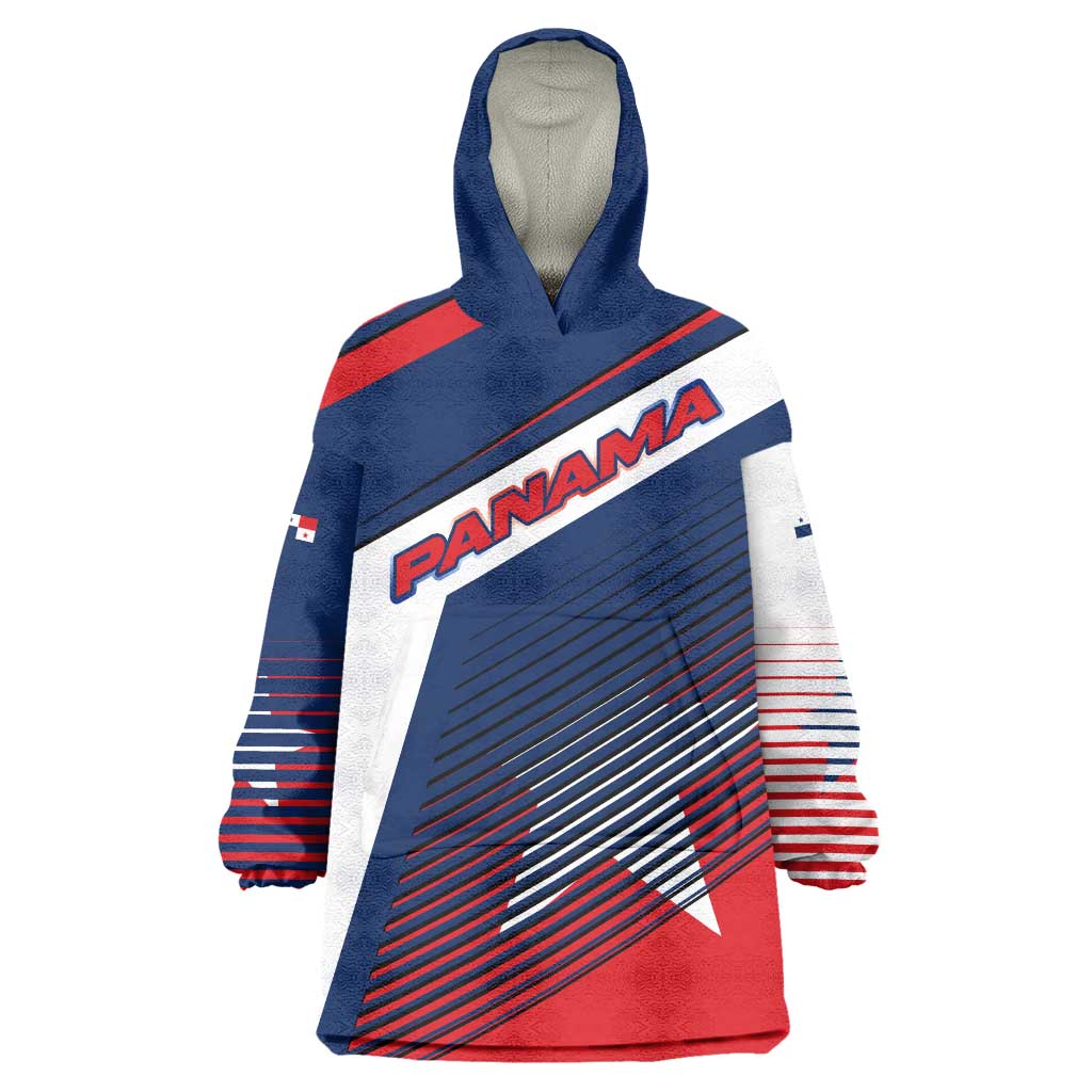 Panama Diagonal Stripe Design Wearable Blanket Hoodie with Bold Red Blue Star and Flag Accents - Wonder Print Shop