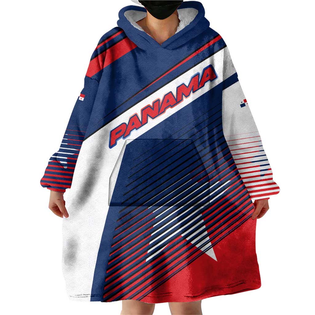 Panama Diagonal Stripe Design Wearable Blanket Hoodie with Bold Red Blue Star and Flag Accents - Wonder Print Shop