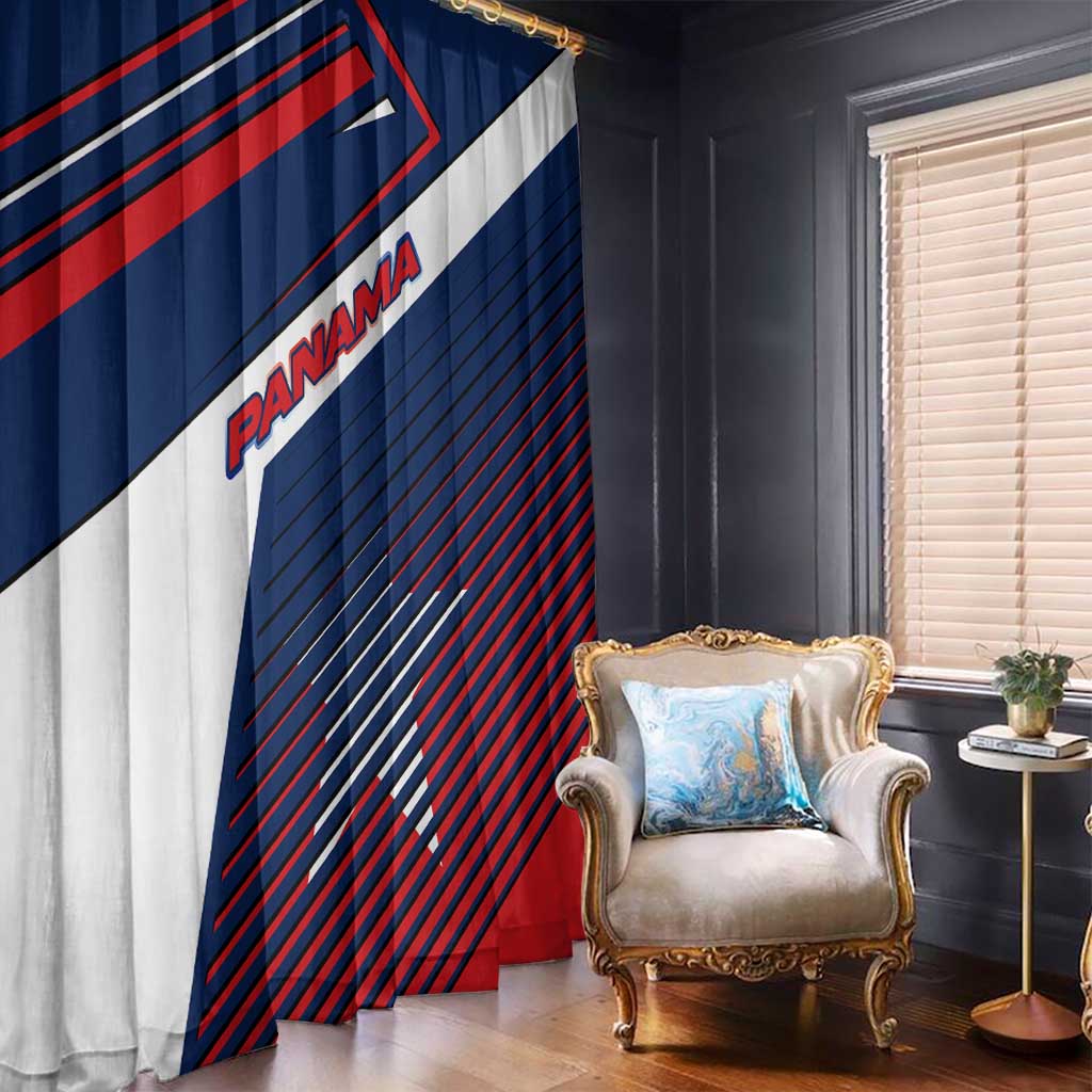 Panama Diagonal Stripe Design Window Curtain with Bold Red Blue Star and Flag Accents - Wonder Print Shop