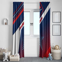 Panama Diagonal Stripe Design Window Curtain with Bold Red Blue Star and Flag Accents - Wonder Print Shop