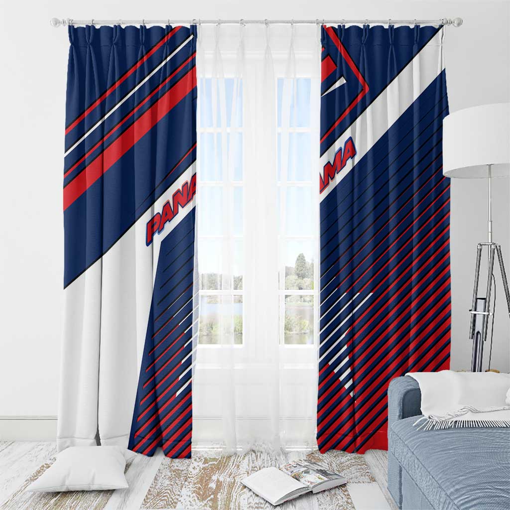 Panama Diagonal Stripe Design Window Curtain with Bold Red Blue Star and Flag Accents - Wonder Print Shop