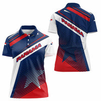 Panama Diagonal Stripe Design Women Polo Shirt with Bold Red Blue Star and Flag Accents - Wonder Print Shop