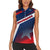 Panama Diagonal Stripe Design Women Sleeveless Polo Shirt with Bold Red Blue Star and Flag Accents - Wonder Print Shop