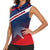 Panama Diagonal Stripe Design Women Sleeveless Polo Shirt with Bold Red Blue Star and Flag Accents - Wonder Print Shop