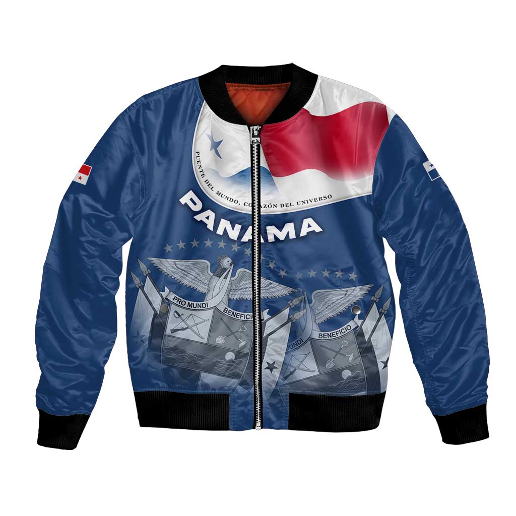 Panama National Flag Bomber Jacket with Canal Symbolism and Puente del Mundo Motto Design - Wonder Print Shop