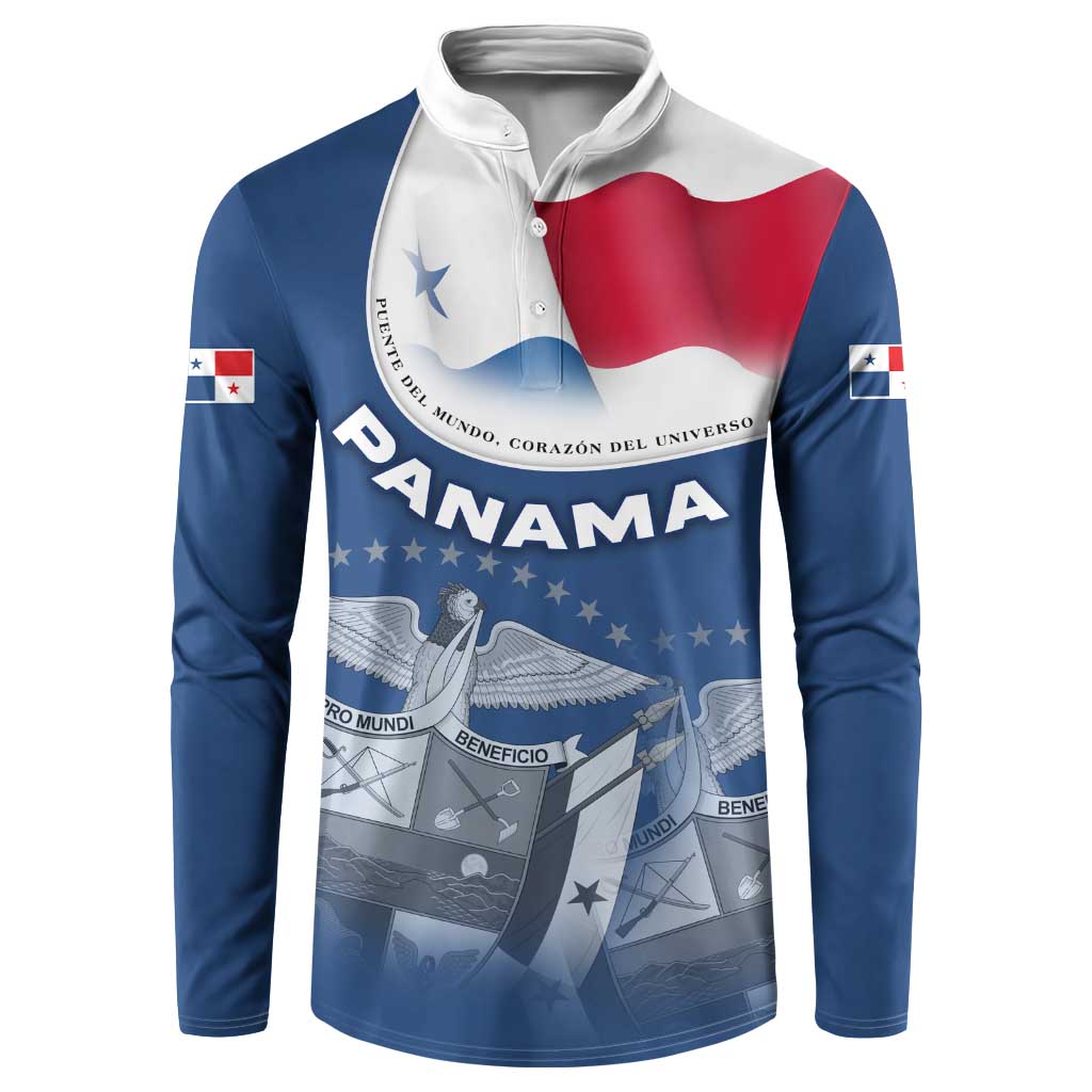 Panama National Flag Button Sweatshirt with Canal Symbolism and Puente del Mundo Motto Design - Wonder Print Shop