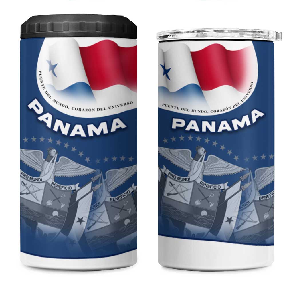 Panama National Flag 4 in 1 Can Cooler Tumbler with Canal Symbolism and Puente del Mundo Motto Design - Wonder Print Shop