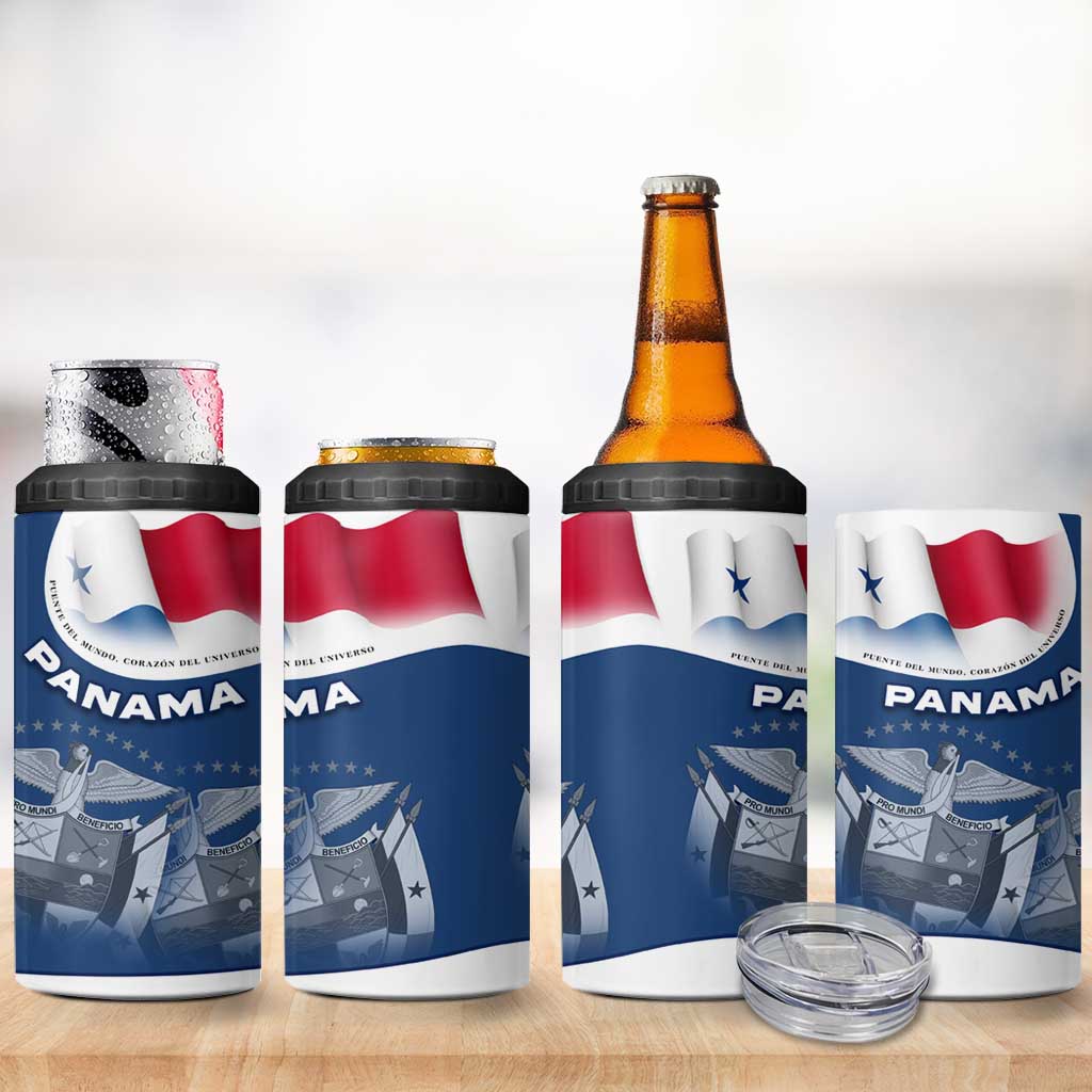 Panama National Flag 4 in 1 Can Cooler Tumbler with Canal Symbolism and Puente del Mundo Motto Design - Wonder Print Shop