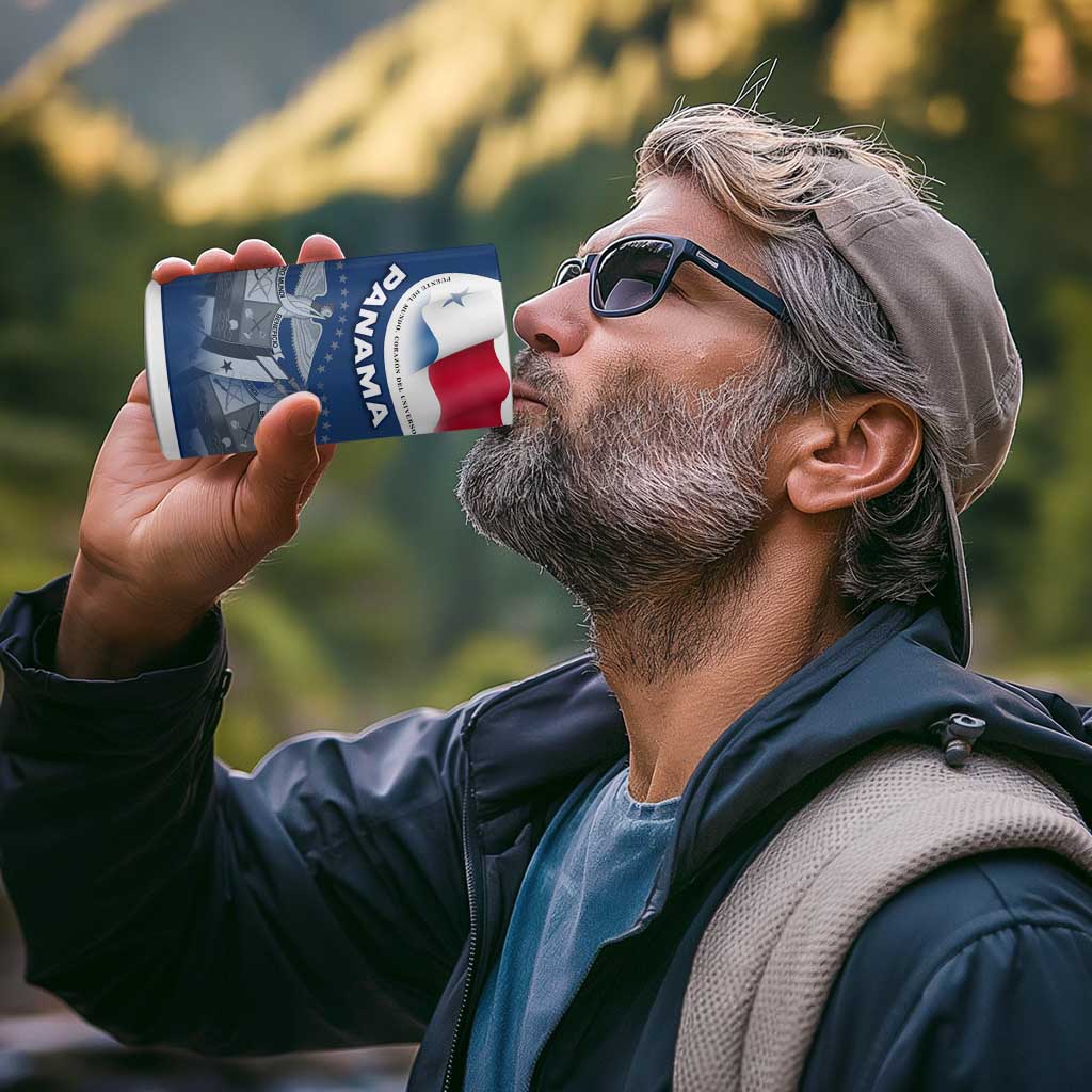 Panama National Flag 4 in 1 Can Cooler Tumbler with Canal Symbolism and Puente del Mundo Motto Design - Wonder Print Shop