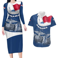 Panama National Flag Couples Matching Long Sleeve Bodycon Dress and Hawaiian Shirt with Canal Symbolism and Puente del Mundo Motto Design - Wonder Print Shop