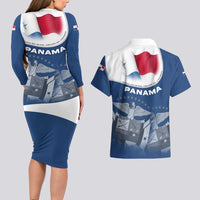 Panama National Flag Couples Matching Long Sleeve Bodycon Dress and Hawaiian Shirt with Canal Symbolism and Puente del Mundo Motto Design - Wonder Print Shop