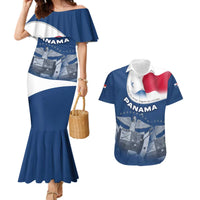 Panama National Flag Couples Matching Mermaid Dress and Hawaiian Shirt with Canal Symbolism and Puente del Mundo Motto Design - Wonder Print Shop