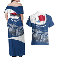 Panama National Flag Couples Matching Off Shoulder Maxi Dress and Hawaiian Shirt with Canal Symbolism and Puente del Mundo Motto Design - Wonder Print Shop