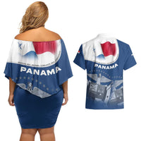 Panama National Flag Couples Matching Off Shoulder Short Dress and Hawaiian Shirt with Canal Symbolism and Puente del Mundo Motto Design - Wonder Print Shop