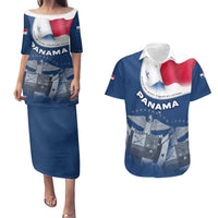 Panama National Flag Couples Matching Puletasi and Hawaiian Shirt with Canal Symbolism and Puente del Mundo Motto Design - Wonder Print Shop