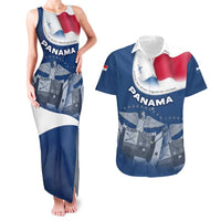 Panama National Flag Couples Matching Tank Maxi Dress and Hawaiian Shirt with Canal Symbolism and Puente del Mundo Motto Design - Wonder Print Shop