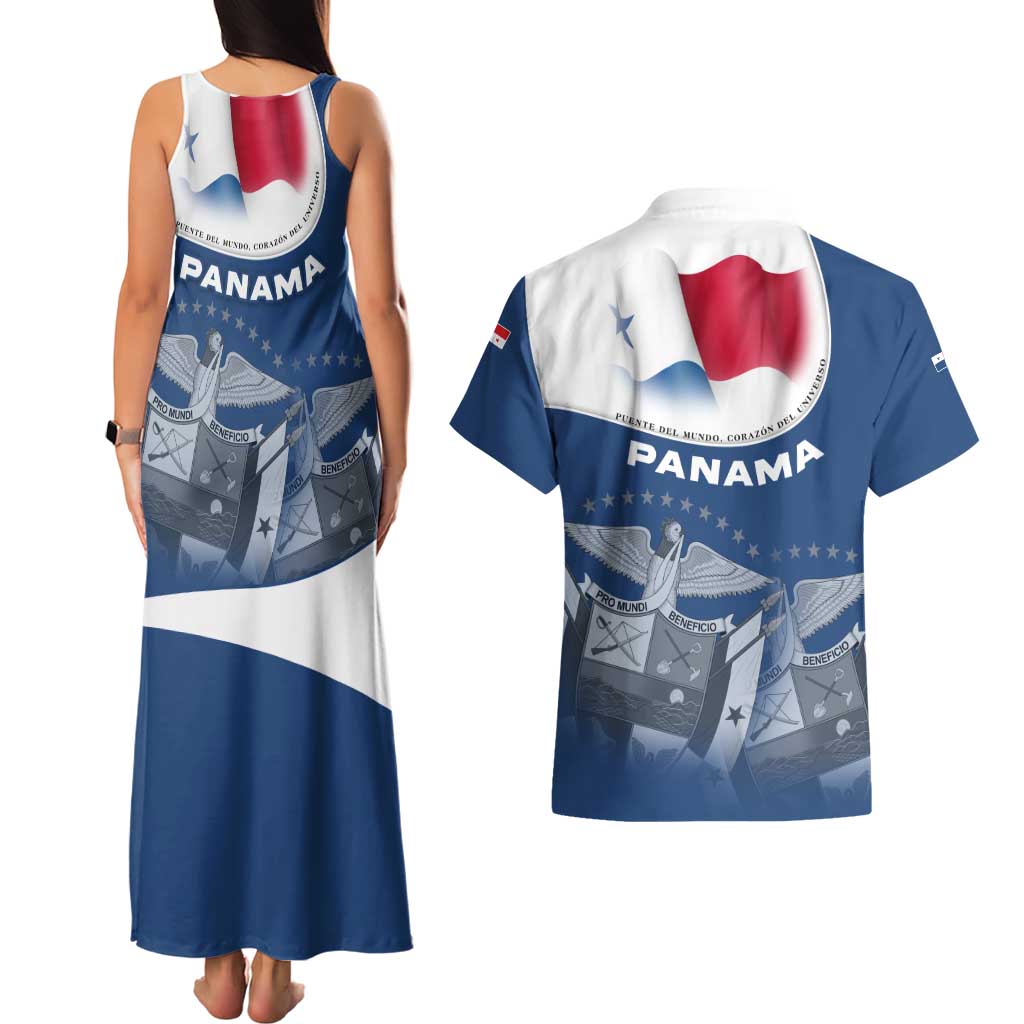 Panama National Flag Couples Matching Tank Maxi Dress and Hawaiian Shirt with Canal Symbolism and Puente del Mundo Motto Design - Wonder Print Shop