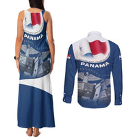 Panama National Flag Couples Matching Tank Maxi Dress and Long Sleeve Button Shirt with Canal Symbolism and Puente del Mundo Motto Design - Wonder Print Shop