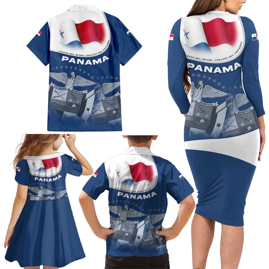 Panama National Flag Family Matching Long Sleeve Bodycon Dress and Hawaiian Shirt with Canal Symbolism and Puente del Mundo Motto Design - Wonder Print Shop