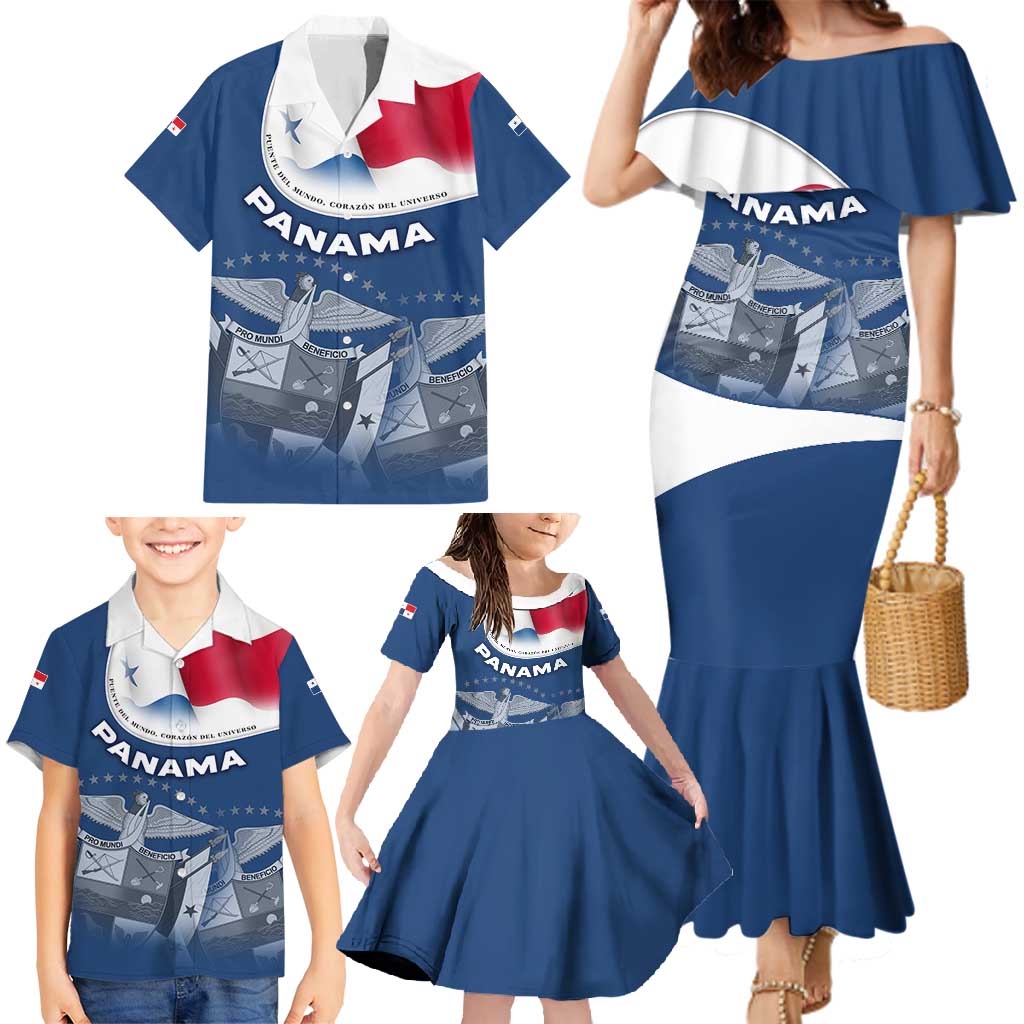 Panama National Flag Family Matching Mermaid Dress and Hawaiian Shirt with Canal Symbolism and Puente del Mundo Motto Design - Wonder Print Shop