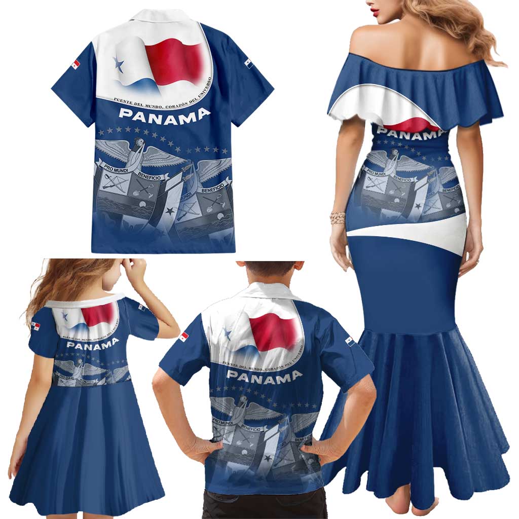 Panama National Flag Family Matching Mermaid Dress and Hawaiian Shirt with Canal Symbolism and Puente del Mundo Motto Design - Wonder Print Shop