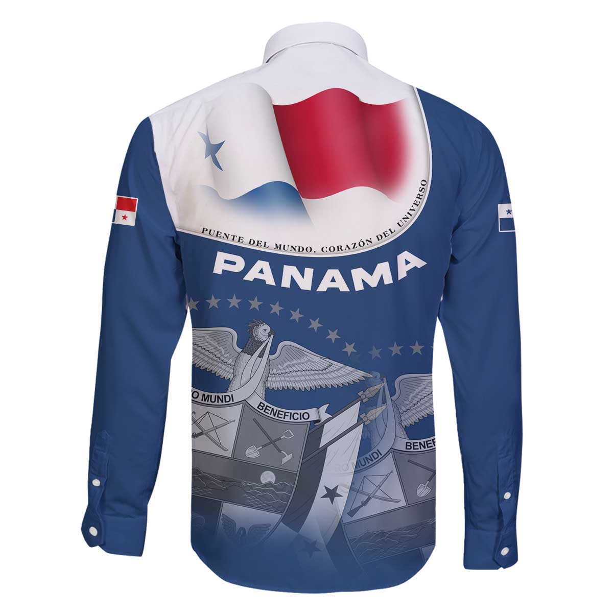 Panama National Flag Family Matching Off The Shoulder Long Sleeve Dress and Hawaiian Shirt with Canal Symbolism and Puente del Mundo Motto Design - Wonder Print Shop