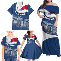 Panama National Flag Family Matching Off Shoulder Maxi Dress and Hawaiian Shirt with Canal Symbolism and Puente del Mundo Motto Design - Wonder Print Shop