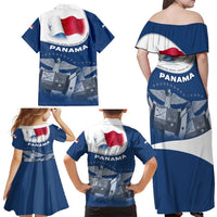 Panama National Flag Family Matching Off Shoulder Maxi Dress and Hawaiian Shirt with Canal Symbolism and Puente del Mundo Motto Design - Wonder Print Shop