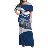 Panama National Flag Family Matching Off Shoulder Maxi Dress and Hawaiian Shirt with Canal Symbolism and Puente del Mundo Motto Design - Wonder Print Shop