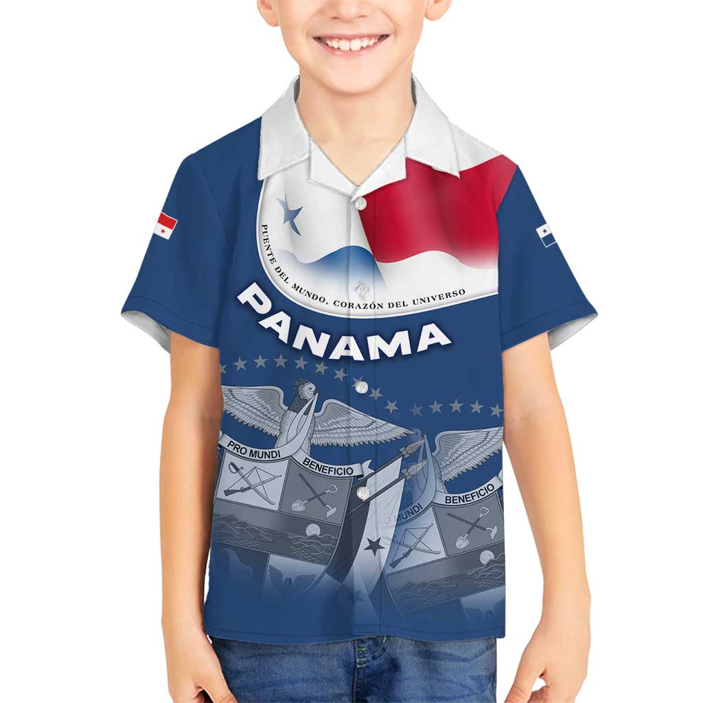 Panama National Flag Family Matching Off Shoulder Maxi Dress and Hawaiian Shirt with Canal Symbolism and Puente del Mundo Motto Design - Wonder Print Shop