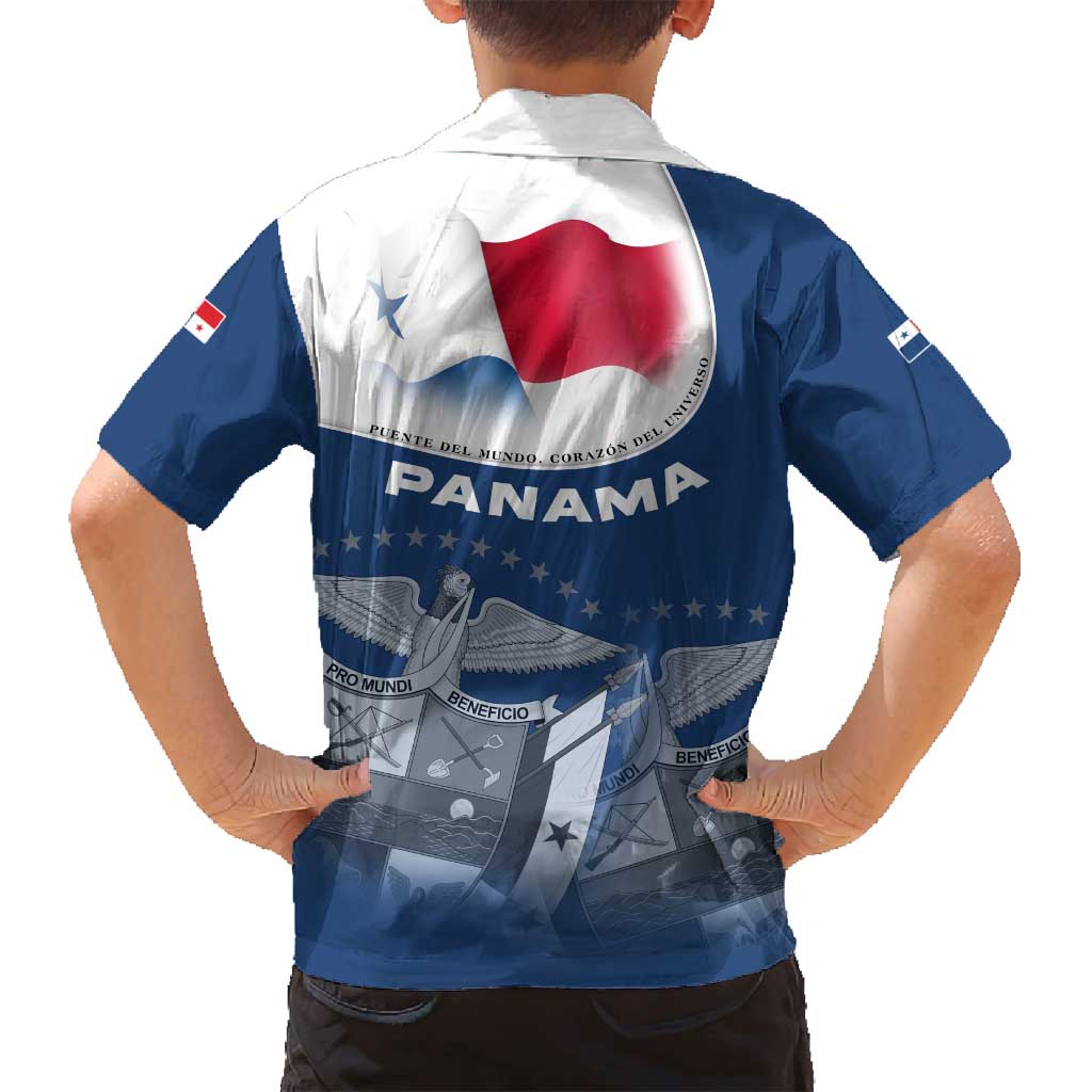 Panama National Flag Family Matching Off Shoulder Short Dress and Hawaiian Shirt with Canal Symbolism and Puente del Mundo Motto Design - Wonder Print Shop