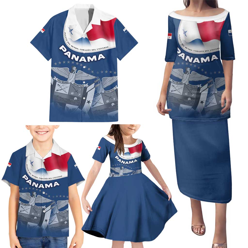 Panama National Flag Family Matching Puletasi and Hawaiian Shirt with Canal Symbolism and Puente del Mundo Motto Design - Wonder Print Shop