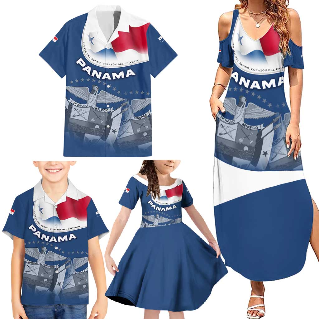 Panama National Flag Family Matching Summer Maxi Dress and Hawaiian Shirt with Canal Symbolism and Puente del Mundo Motto Design - Wonder Print Shop