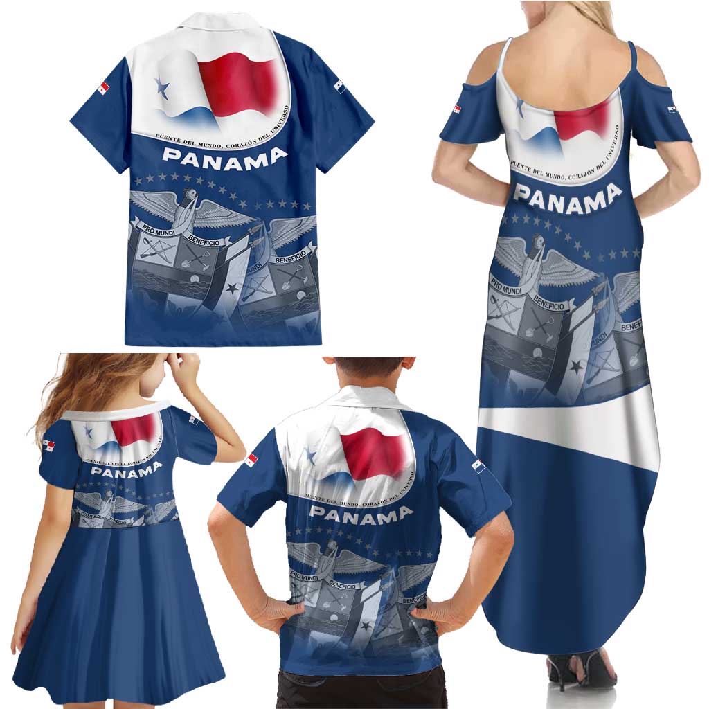 Panama National Flag Family Matching Summer Maxi Dress and Hawaiian Shirt with Canal Symbolism and Puente del Mundo Motto Design - Wonder Print Shop
