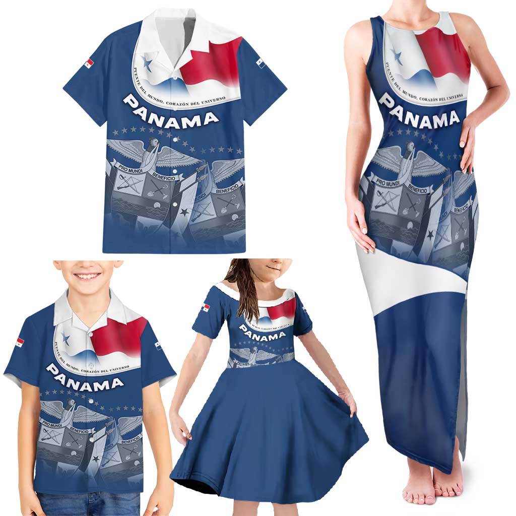 Panama National Flag Family Matching Tank Maxi Dress and Hawaiian Shirt with Canal Symbolism and Puente del Mundo Motto Design - Wonder Print Shop
