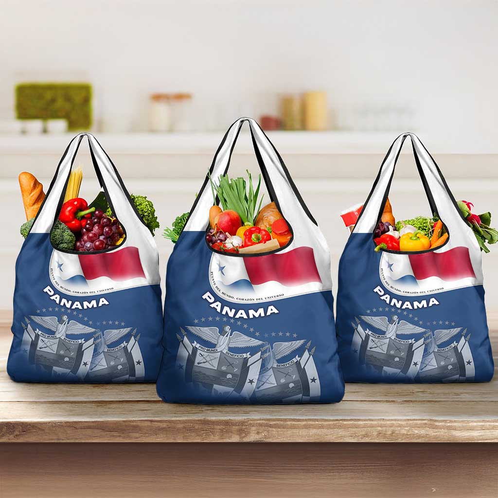 Panama National Flag Grocery Bag with Canal Symbolism and Puente del Mundo Motto Design - Wonder Print Shop