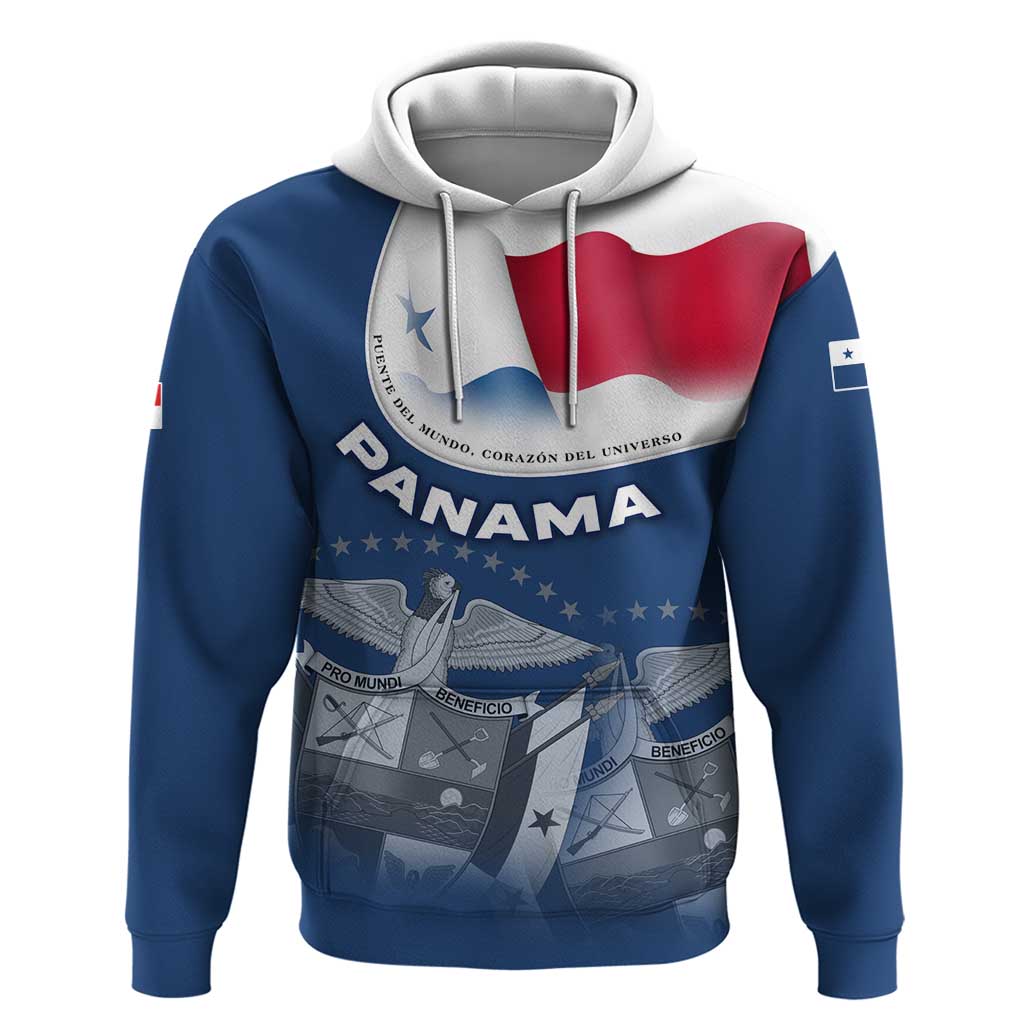 Panama National Flag Hoodie with Canal Symbolism and Puente del Mundo Motto Design - Wonder Print Shop