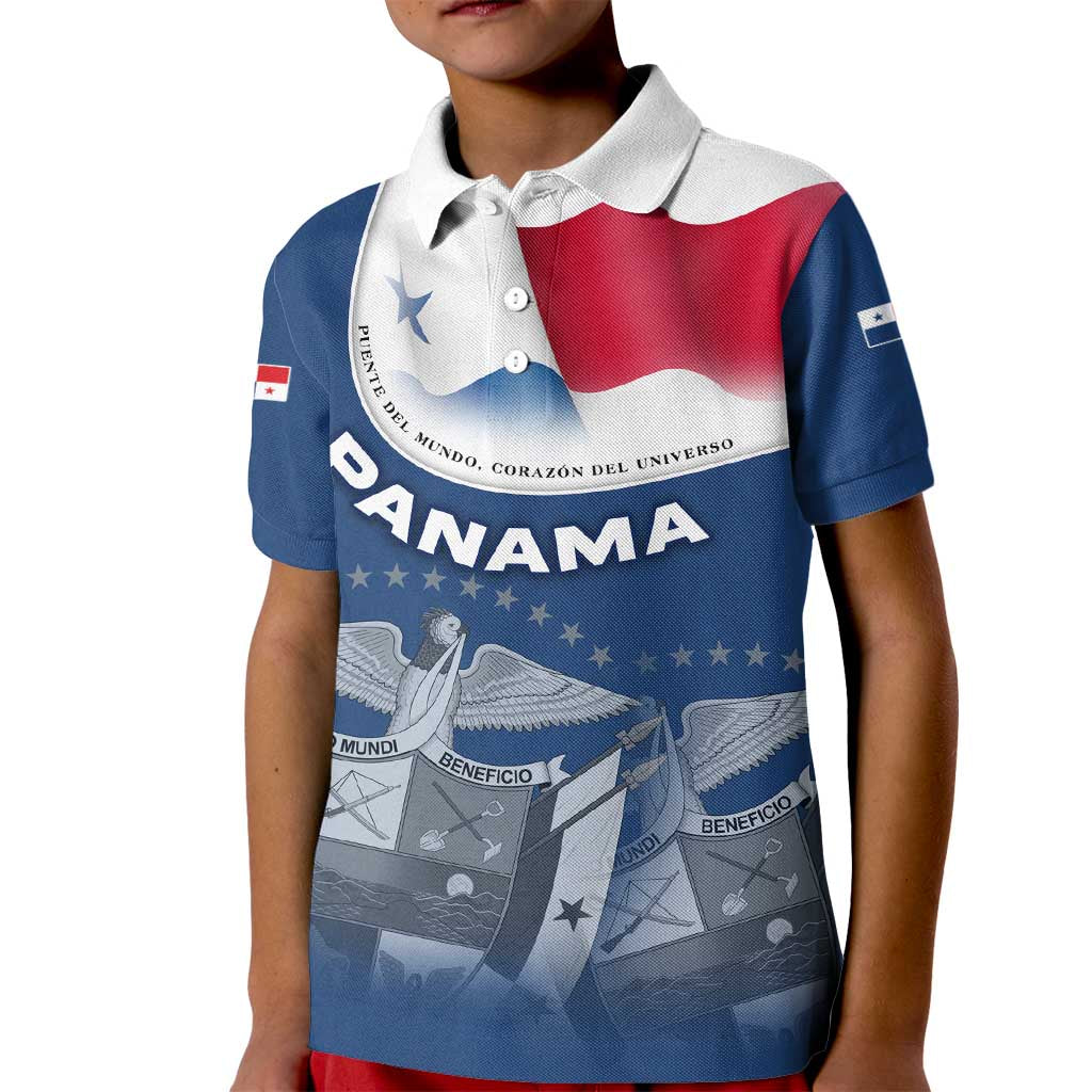 Panama National Flag Kid Polo Shirt with Canal Symbolism and Puente del Mundo Motto Design - Wonder Print Shop