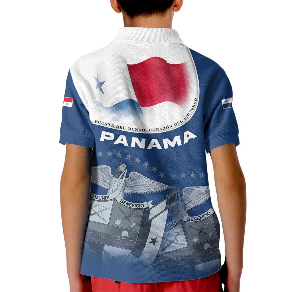 Panama National Flag Kid Polo Shirt with Canal Symbolism and Puente del Mundo Motto Design - Wonder Print Shop