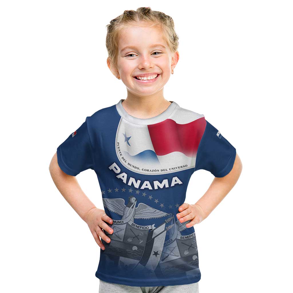 Panama National Flag Kid T Shirt with Canal Symbolism and Puente del Mundo Motto Design - Wonder Print Shop