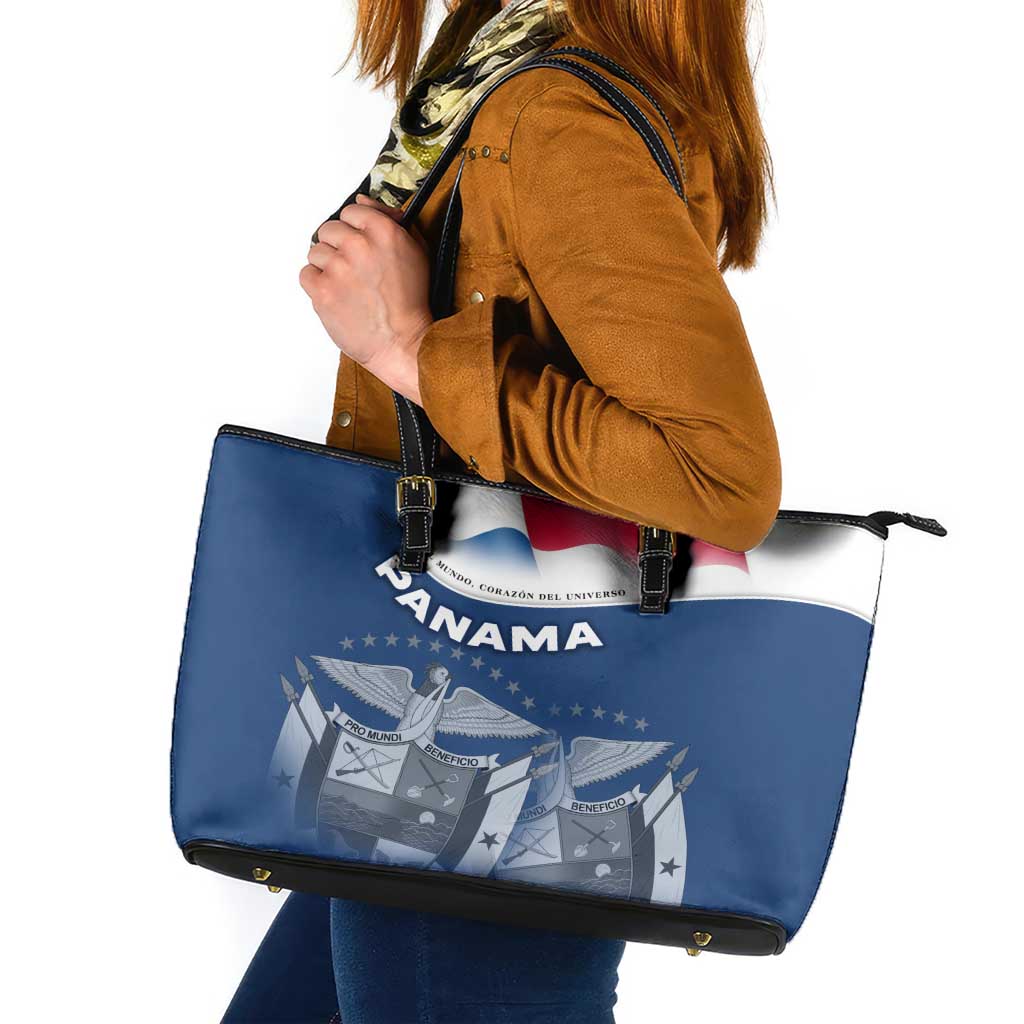 Panama National Flag Leather Tote Bag with Canal Symbolism and Puente del Mundo Motto Design - Wonder Print Shop