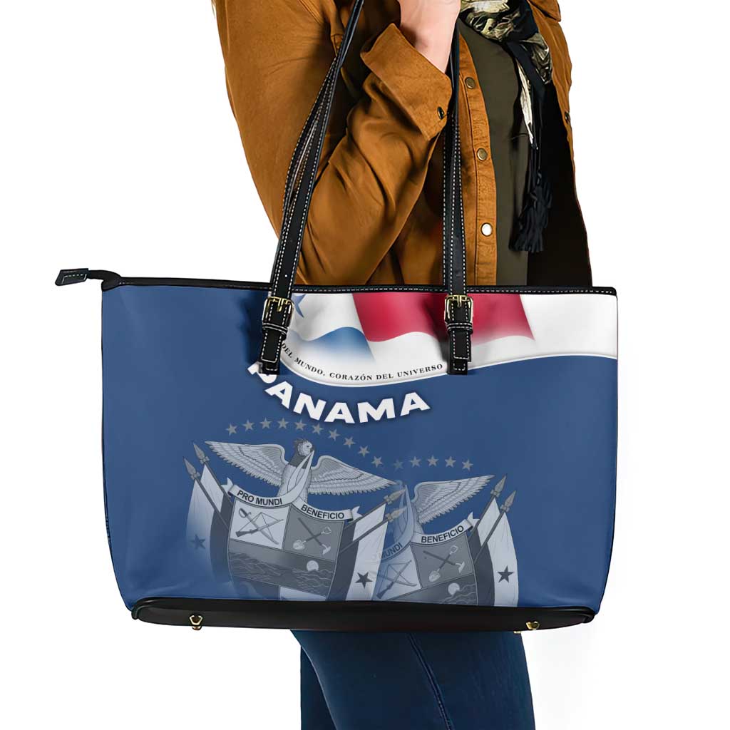 Panama National Flag Leather Tote Bag with Canal Symbolism and Puente del Mundo Motto Design - Wonder Print Shop