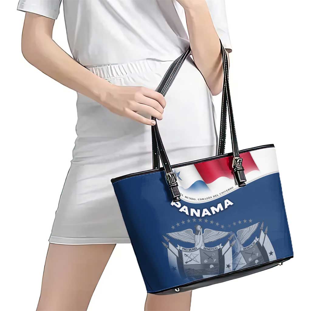 Panama National Flag Leather Tote Bag with Canal Symbolism and Puente del Mundo Motto Design - Wonder Print Shop