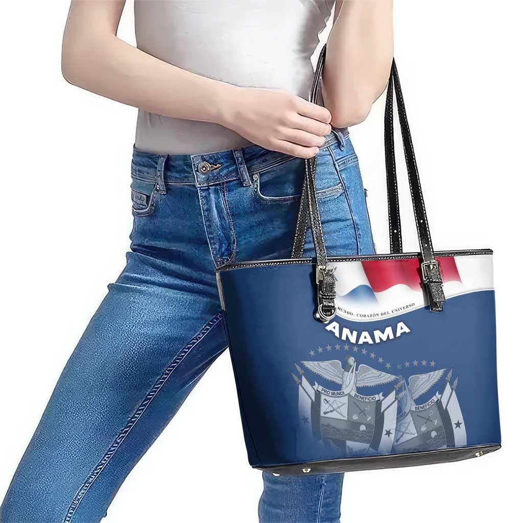 Panama National Flag Leather Tote Bag with Canal Symbolism and Puente del Mundo Motto Design - Wonder Print Shop
