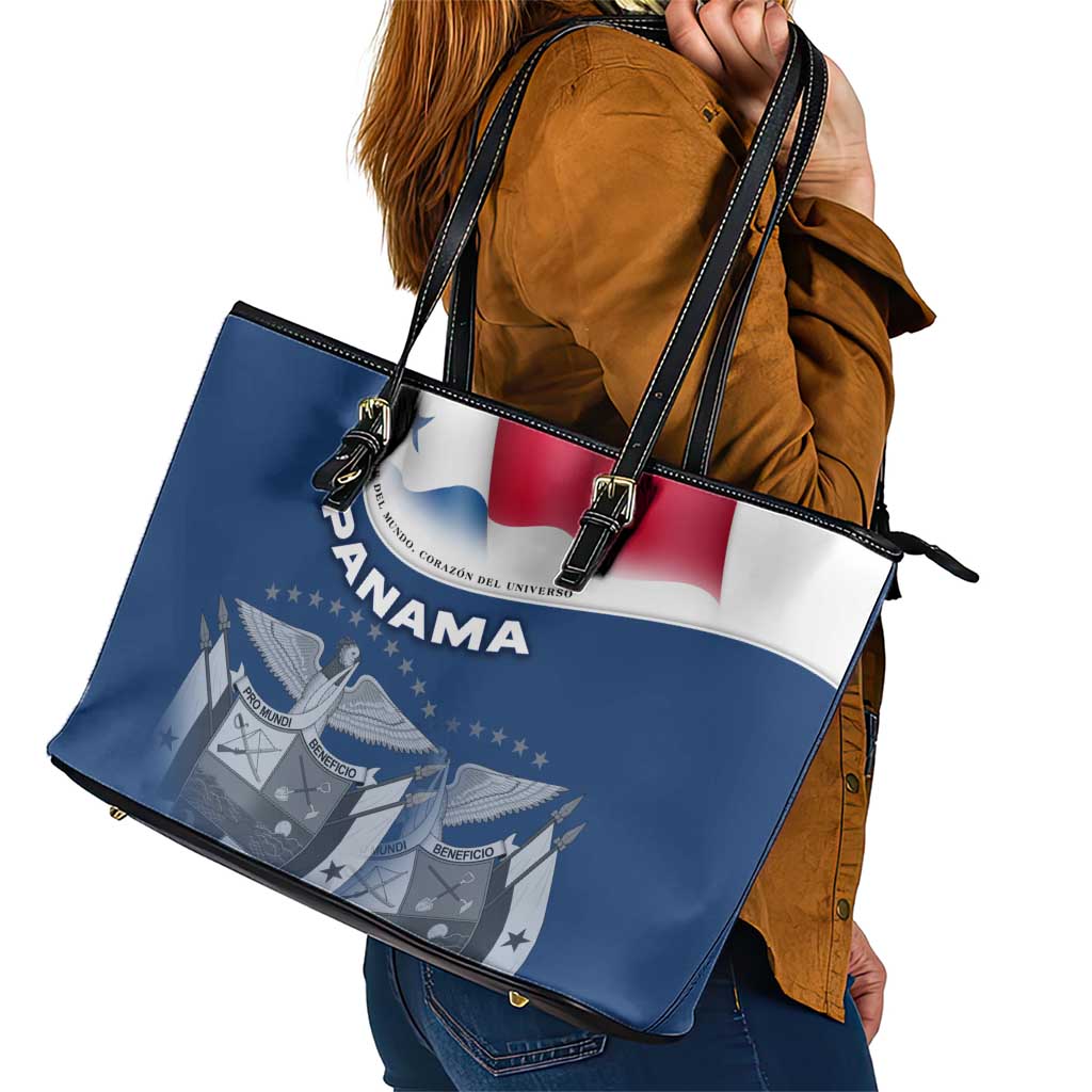 Panama National Flag Leather Tote Bag with Canal Symbolism and Puente del Mundo Motto Design - Wonder Print Shop