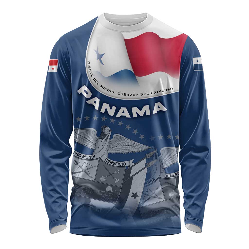 Panama National Flag Long Sleeve Shirt with Canal Symbolism and Puente del Mundo Motto Design - Wonder Print Shop