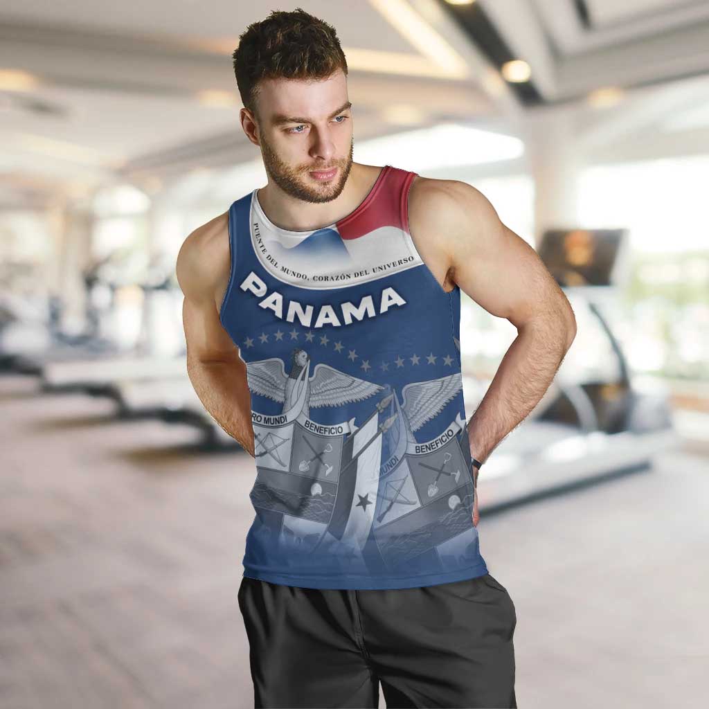 Panama National Flag Men Tank Top with Canal Symbolism and Puente del Mundo Motto Design - Wonder Print Shop
