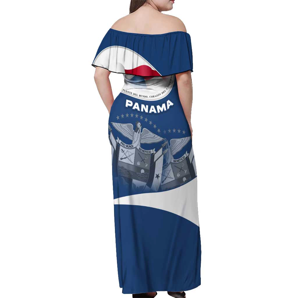 Panama National Flag Off Shoulder Maxi Dress with Canal Symbolism and Puente del Mundo Motto Design - Wonder Print Shop