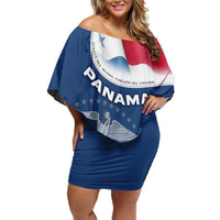 Panama National Flag Off Shoulder Short Dress with Canal Symbolism and Puente del Mundo Motto Design - Wonder Print Shop